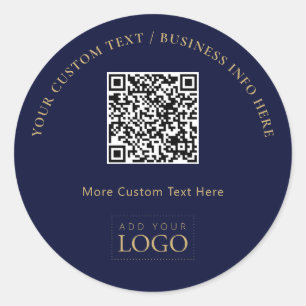 Navy Blau Gold Werbe-Geschäftslogo QR-Code  Runder Aufkleber