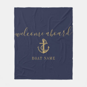 Navy Blau Gold Willkommen an Bord Nautischer Boots Fleecedecke