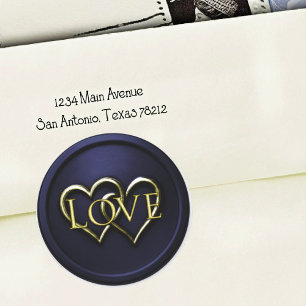 Navy Blau Gold Zwei Herzen Verflochtene Hochzeit 2 Runder Aufkleber