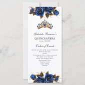 Navy Blau Golden Tiara Rosen Quinceañera Programm (Vorderseite)