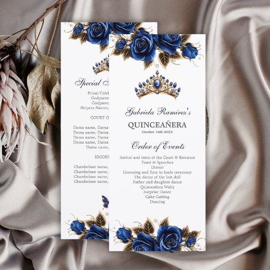 Navy Blau Golden Tiara Rosen Quinceañera Programm