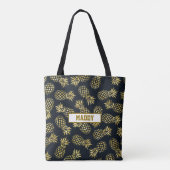 Navy Blau Goldene Ananas-Muster-Monogramm Tasche (Rückseite)