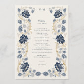 Navy Blau Goldene Florale Art Nouveau Hochzeit Programm (Vorderseite)