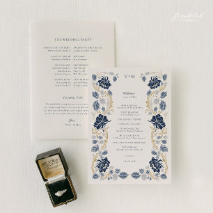 Navy Blau Goldene Florale Art Nouveau Hochzeit Programm