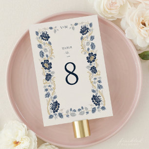 Navy Blau Goldene Florale Art Nouveau Hochzeit Tischnummer