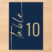 Navy Blau Goldene Hochzeit Acryl-Tischnummer Acryleinladungen (Vorderseite)