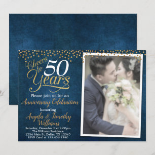 Navy Blau Goldene Hochzeitseinladung Einladung