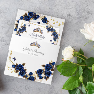 Navy Blau Goldene Tiara Quinceañera Einladungsbanderole