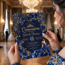 Navy Blau Goldene Tiara Rosen Quinceañera