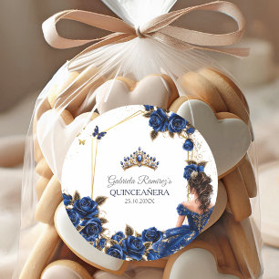 Navy Blau Goldene Tiara Rosen Quinceañera Runder Aufkleber
