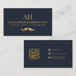 Navy Blau Goldener Schnurrbart Luxus Herrenpflege Visitenkarte