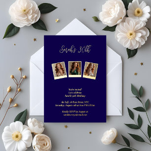 Navy Blau & Goldfolie Foto 30. Geburtstag Folieneinladung