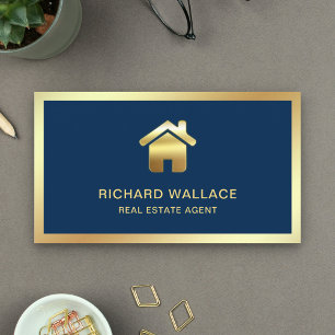 Navy Blau Goldfolie Home Logo Immobilienmakler Visitenkarte