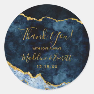 Navy Blau Goldfolie Marmor Achat Hochzeit Danke Runder Aufkleber