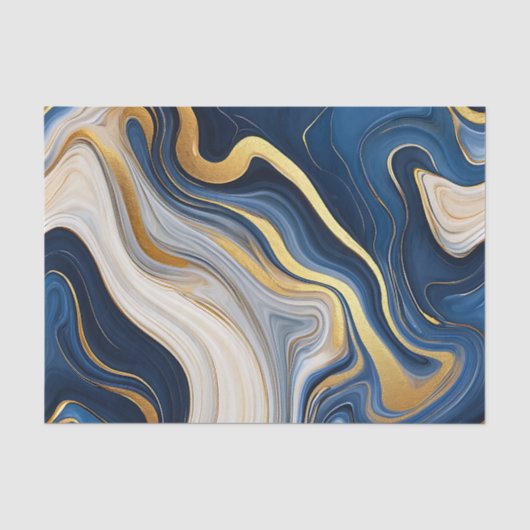 Navy Blau Goldmarmor Wirbel Seidenpapier (Vorderseite)