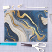 Navy Blau Goldmarmor Wirbel Seidenpapier (Handwerk)