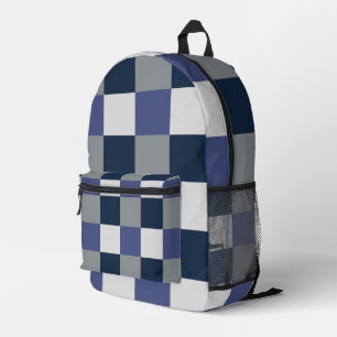 Navy Blau Grau Weiß Schachbrett Kariert Bedruckter Rucksack