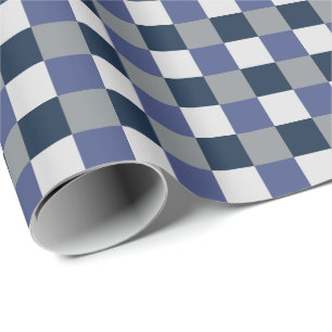 Navy Blau Grau Weiß Schachbrett Kariert Geschenkpapier