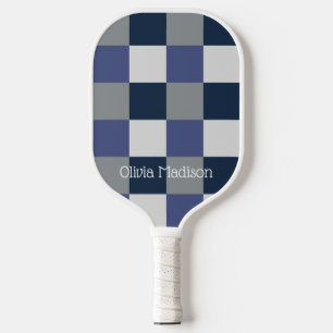 Navy Blau Grau Weiß Schachbrett Personalisiert Pickleball Schläger