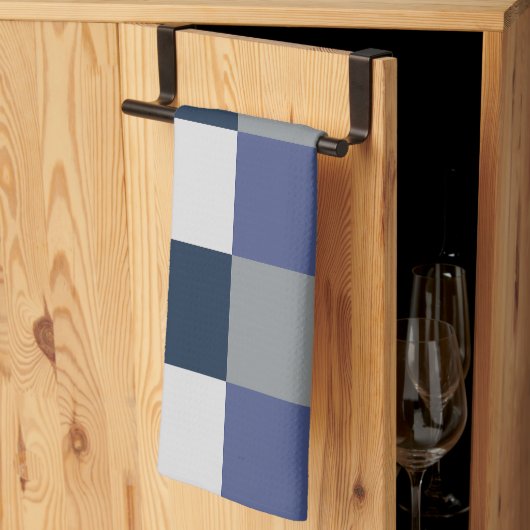 Navy Blau Grau Weiß Schachbrettmuster Geschirrtuch (Drittel gefaltet)