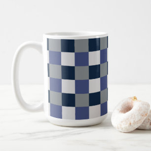 Navy Blau Grau Weiß Schachbrettmuster Kaffeetasse