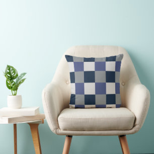 Navy Blau Grau Weiß Schachbrettmuster Kissen