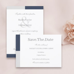 Navy Blau Grau Weiße Streifen Save The Date Einladung