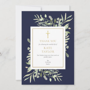 Navy Blau Greenery Christliche Trauer Gedenkfeier Dankeskarte
