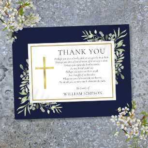 Navy Blau Greenery Christliches Trauergedicht Dankeskarte