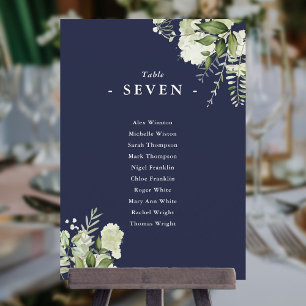 Navy Blau Greenery Sitzplan Tischnummer