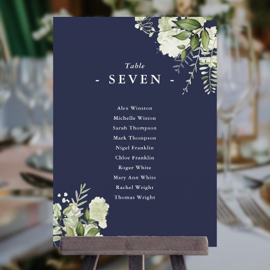 Navy Blau Greenery Sitzplan Tischnummer