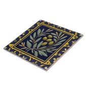 Navy Blau Grüne Oliven Mediterraner Olivenzweig Fliese (Seite)