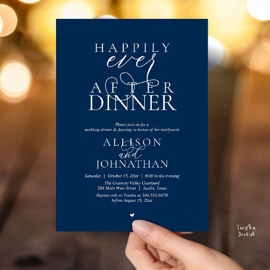 Navy Blau Happily Ever After Dinner Moderne Hochze Einladung