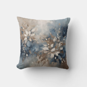 Navy Blau Hellblau Braun Modernes Floral Kissen