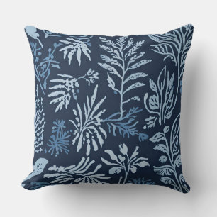 Navy Blau Hellblauer Botanischer Druck Kissen