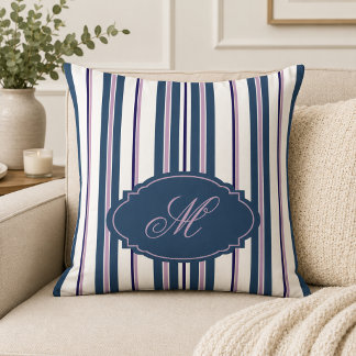 Navy Blau +Helllila +Weiße vertikale Streifen | Kissen