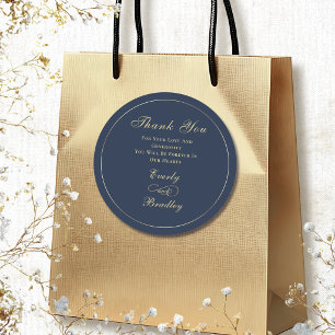 Navy Blau Hintergrund Gold Schrift Elegantes Danke Runder Aufkleber