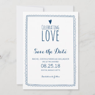 Navy Blau Hochzeit 'Liebe Feiern' Save the Date