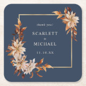 Navy Blau Hochzeit Papier Untersetzer (Vorderseite)