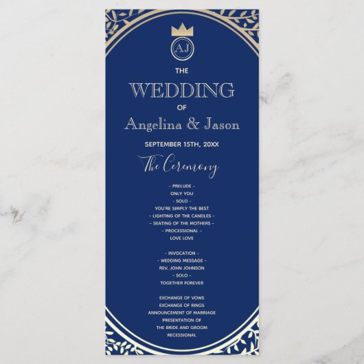 Navy-Blau-Hochzeit Programm (Vorderseite)