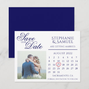Navy Blau Hochzeitskalender Foto Save-the-Date Mag Einladung