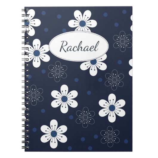 Navy Blau Hübsche Florale Personalisierte Notizblock (Vorderseite)