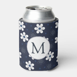 Navy Blau Hübsches Florales Monogramm Dosenkühler