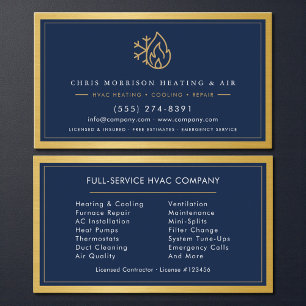 Navy Blau HVAC Firmen QR Code Gold Metallisch Visitenkarte