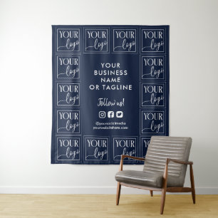 Navy Blau Ihr Logo und Social-Media-Hintergrund Wandteppich