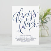 Navy Blau immer und für immer einfach Skript Hochz Einladung (Stehend Vorderseite)