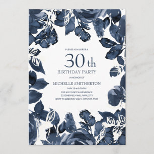 Navy Blau Indigo Blätter 30. Geburtstag Einladung