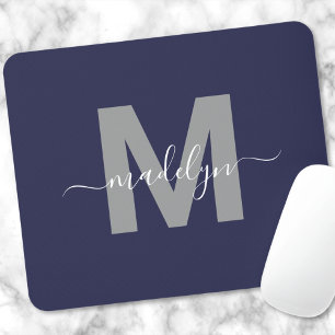Navy Blau Initialen Namensmonogramm Mousepad