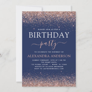 Navy Blau jedes Alter Geburtstag Rose Gold Rosa Gl Einladung