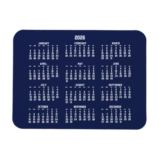 Navy Blau Kalender 2026 Kleiner flexibler Magnet (Horizontal)